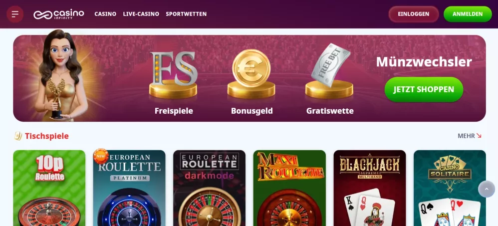Infinity Casino – Willkommensbonus 10% Cashback bis zu 200 €, jetzt registrieren und gewinnen
